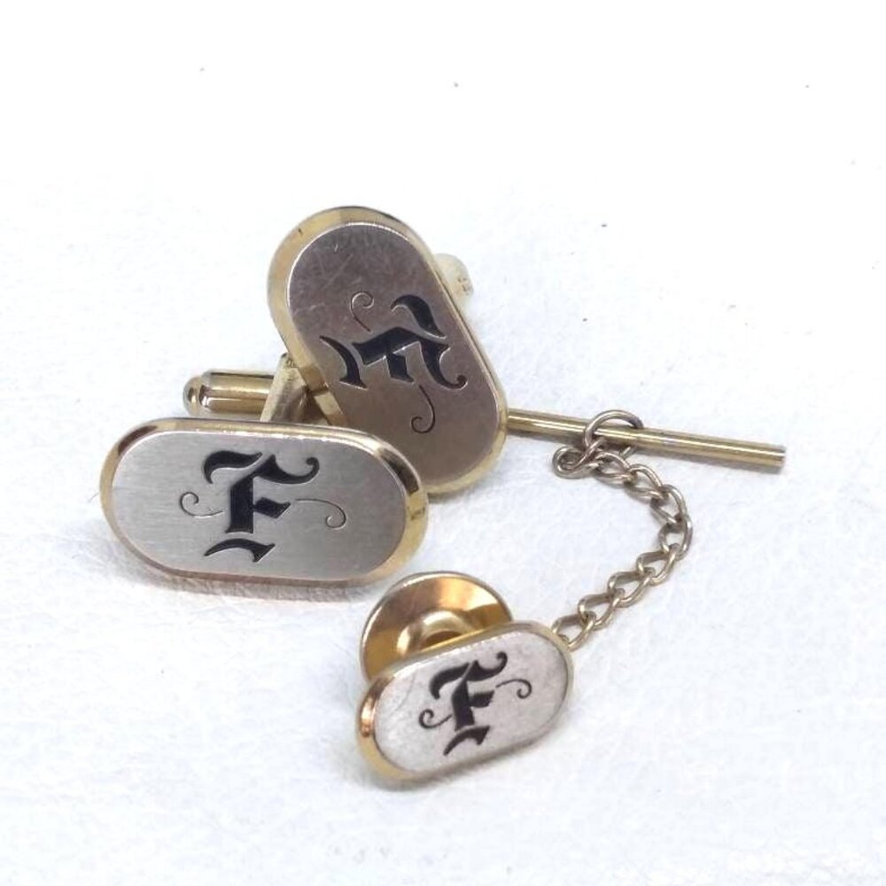 F Monogram Silver Color Vintage Antique cufflinks cuff links Tuxedo groomsman
